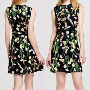 VICTORIA BECKHAM FOR TARGET English Floral Satin Dress Black Green Mini ALTERED